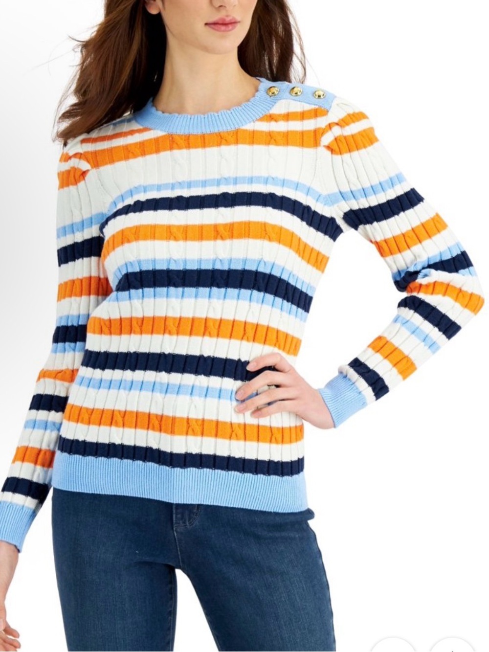 Charter Club Ribbed Striped Sweater Cloud Combo Women Size X-Large NEW